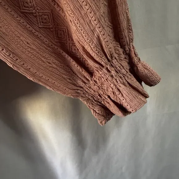 Frye Top Womens XL Light Pink Eyelet Stripe Western Festival Boho Peasant Flowy - Picture 4 of 7